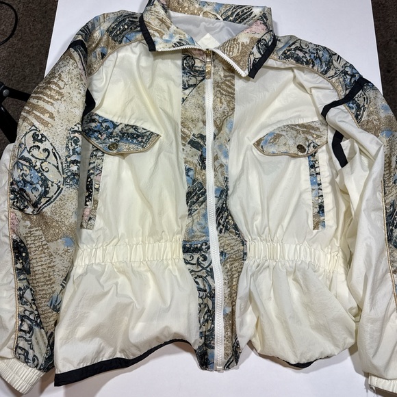 Stylish Women's Cream and Blue Bomber Jacket - Picture 1 of 4